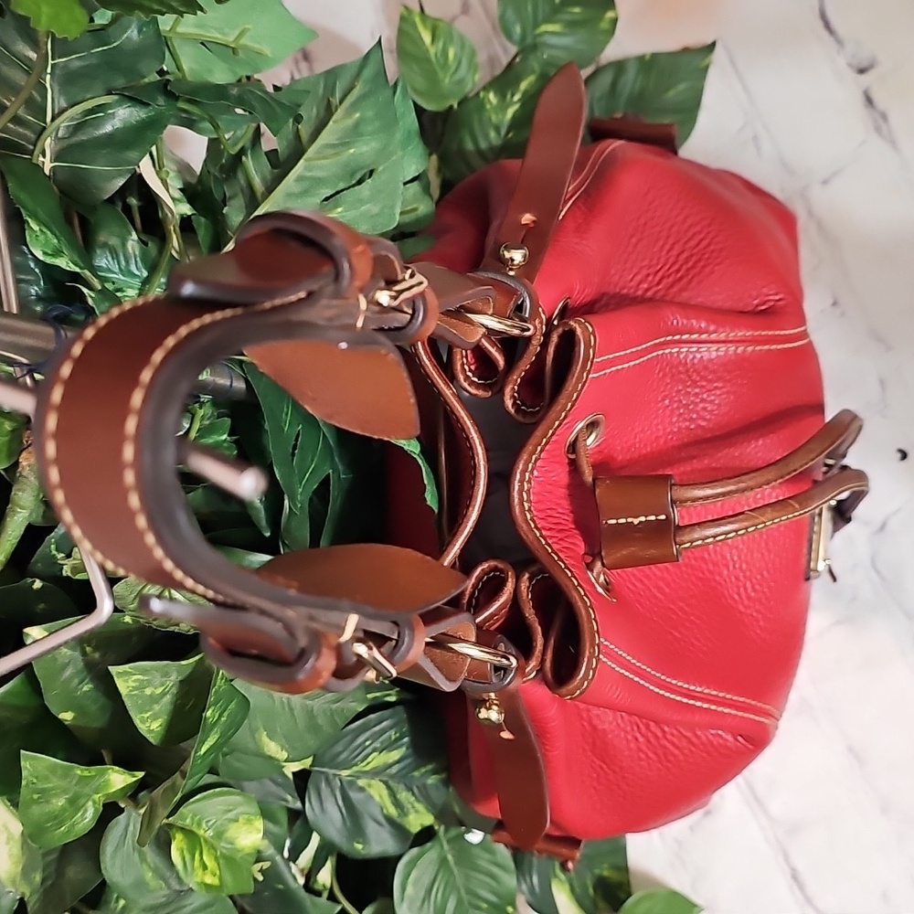 Dooney & Bourke Red Pebble Leather Drawstring  Bag EUC - Picture 6 of 15
